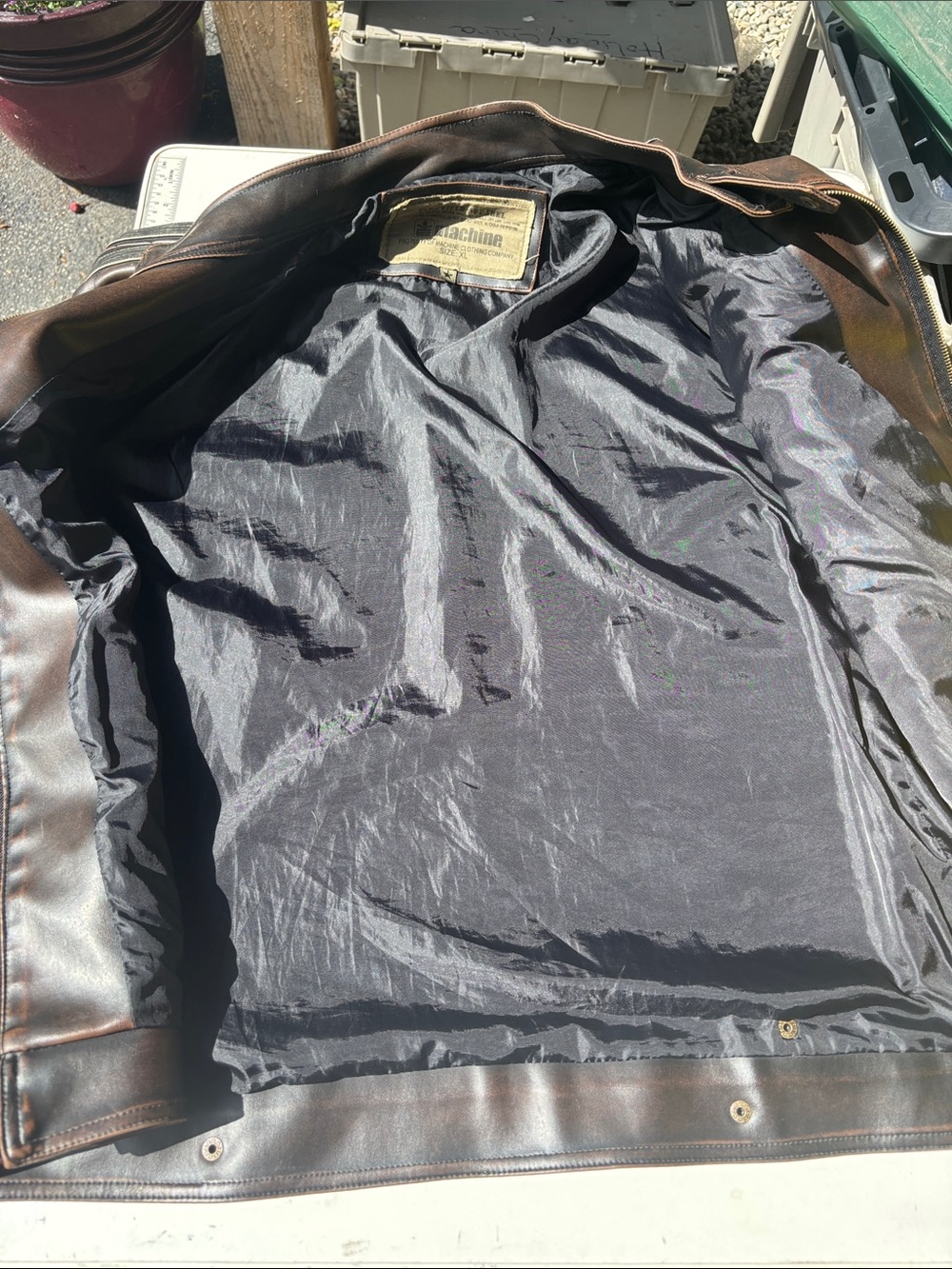 Machine Brown Leather Bomber Jacket with Racing Stripes - Picture 4 of 7
